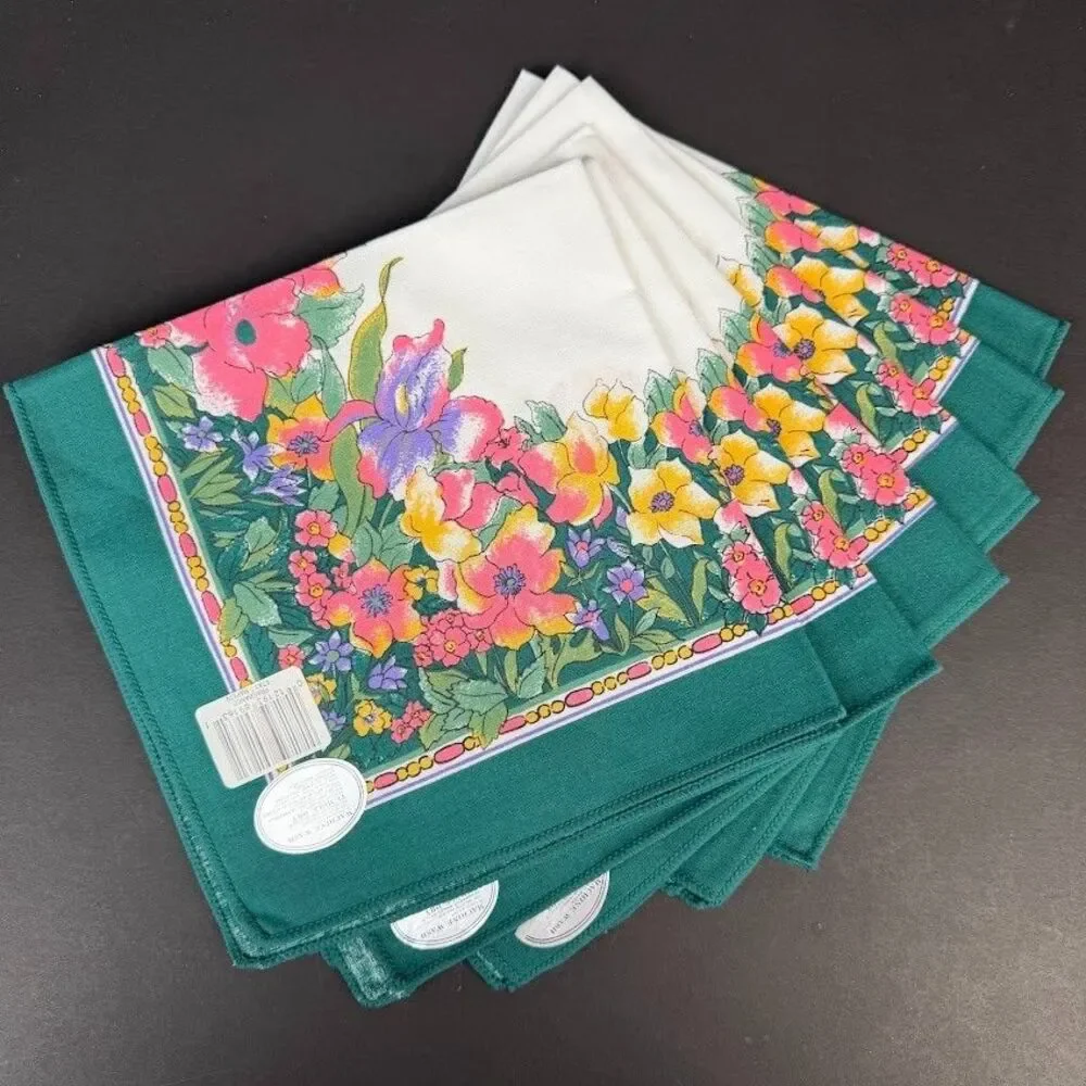 Set of 6 Vintage 1993 Vibrant Floral 17x17 Inch Cloth Napkins New Old Stock